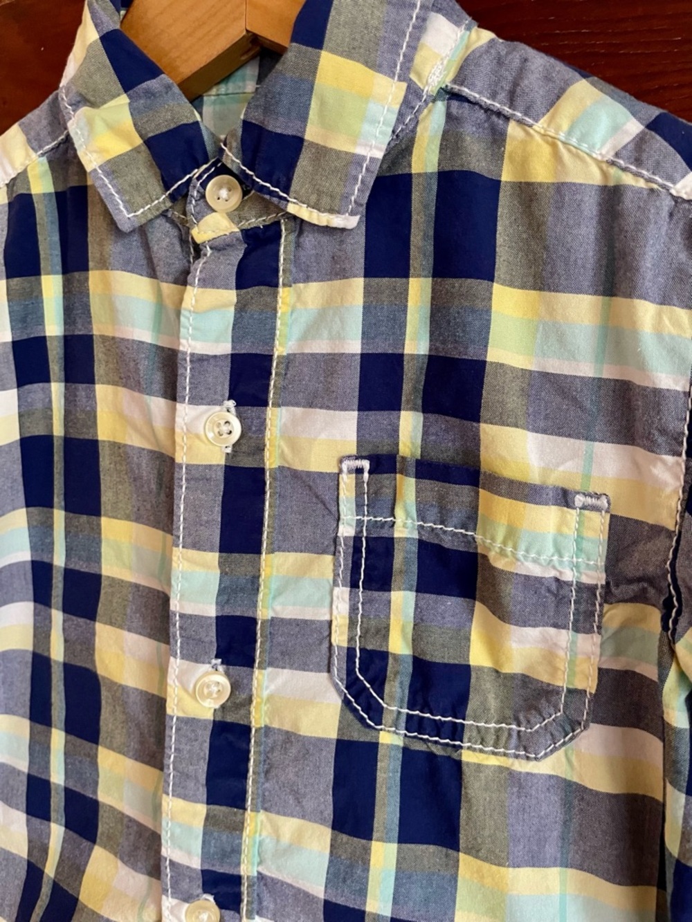 3/$21💥NEW Carter's Plaid Button-Down Shirt, Shark, White Navy, Short Sleeve